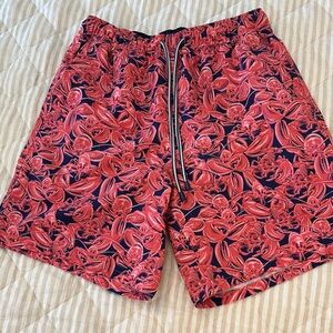 Peter Millar Red and Navy Floral Swim Shorts